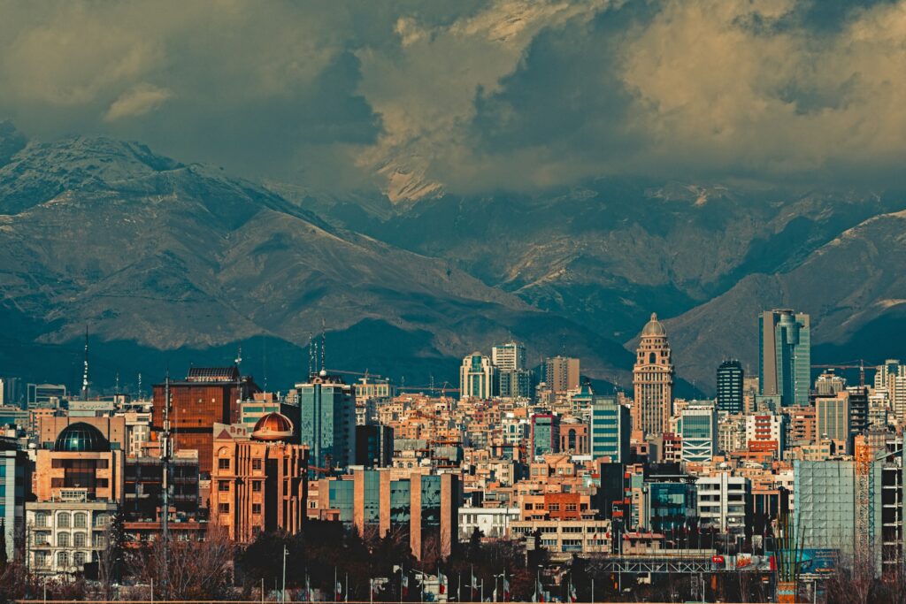 The cityscape of Tehran, Iran with mountains in the background